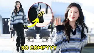 Jiwon arrived to go to Bangkok and she’s in STRIPES🥺🖤🤍 Her shy reaction when reporter said this🐝
