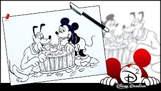 Learn How To Draw Mickey Mouse and Pluto Coloring Pages - D2 Disney Drawing | Disney Character