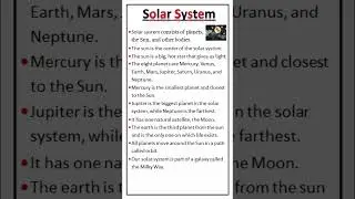 Essay on Solar System #shorts #youtubeshorts #solarsystem #planets #moon #sun #earth #viral #english