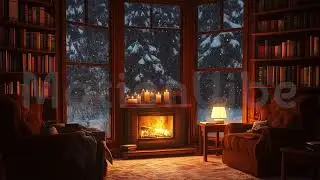 Animated Background, Cozy Winter Library, Fireside Chats, Warm Reads, Winter Evening, Warm Hearth