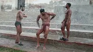 dase mud wrestler taking bath in cool weather#motivation# viral video