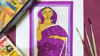 How to draw a beautiful lady l How to draw paintings like Jamini Roy