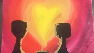 Romantic dinner. Drawing with gouache