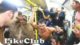 Пьяные танцы алкаша в метро