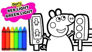 How to draw Peppa Pig at traffic lights - Story: RED LIGHT 🚦 GREEN LIGHT GAME