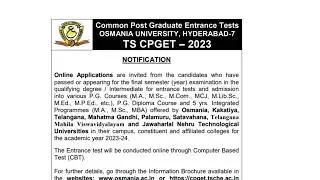 TS CPGET 2023 OFFICIAL PRESSNOTE ONLINE APPLICATION DATES APPLY FEE ELIGIBILITY PG EntranceEXAM DATE