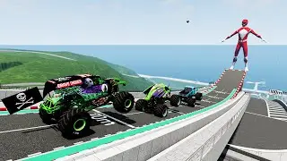 Monster Truck Jumps VS Power Rangers Crashes BeamNG Drive