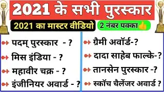 Awards and Honours 2021 | पुरस्कार एवं सम्मान 2021 | Awards Current Affairs 2021 | All Awards 2021