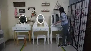 Bedroom Furniture New Trends丨Tri-folding Mirror Dressing Table丨OEM ODM Wooden Home Furniture Factory
