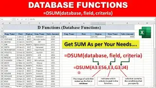 How to use DSUM function in excel | Formula | Database | Excel Tutorial