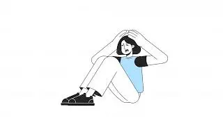Woman changing mental state from happy to hysterical line 2D character animation