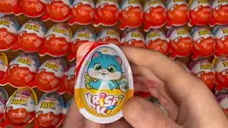 Red-100 Colored Glitter Kinder Joy Satisfying Toys Opening A Lot Of Kinder Joy Chocolate ASMR