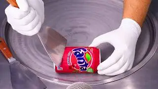 Fanta Cherry Ice Cream Rolls | how to make Fanta to Ice Cream - fast ASMR Hand Sounds & Movements