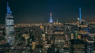 New York City's Top of the Rock Observation Deck at Night (4K Silent Tour)