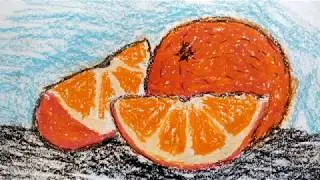 How to Draw Orange / Как нарисовать апельсин Восковыми карандашами (масляная пастель)