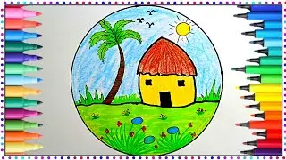 Easy Scenery Drawing Tutorial for Beginners | Circle Drawing for Kids | Easy Circle Drawing