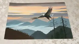 Drawing landscape painting and eagle 🦅🌼🎨
