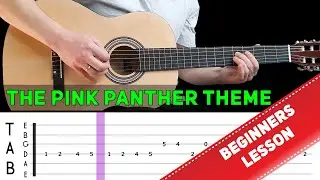 THE PINK PANTHER THEME | Easy guitar melody lesson for beginners (with tabs) - Henry Mancini