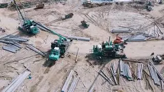 Множество сваевдавливающих установок SUNWARD на строительстве масштабного объекта во Вьетнаме