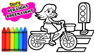 How to draw cute little girl riding a bicycle  - Story: RED LIGHT 🚦 GREEN LIGHT GAME