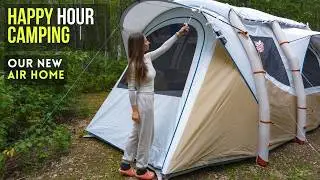 Lake with blue moon in BEARS country. Our cozy outdoors AIR tent Quechua #camping