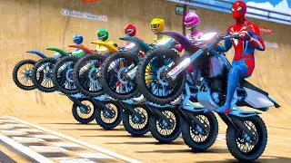 SPIDERMAN,COLORS SPIDERMAN,POWER RANGERS | Racing Motorcycles Event Day Competition Challenge 