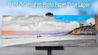 Wednesday Art Time Lapse #14: Hand Coloring with Oils on Photo Paper of Del Mar Surfers