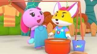Fox and Rabbit Make Hippo's Shirt Clean Again