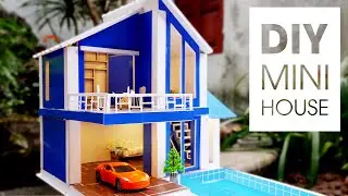 Make a MINI BLUE HOUSE with mini bricks, concrete | Mckook