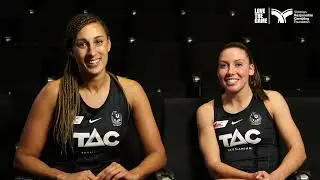 Quiz time with Magpies Geva Mentor and Kelsey Browne