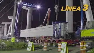 Translado e Izaje de primera viga de rodaje en el viaducto de la Línea 3 del Metro