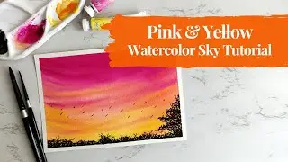 Pink & Yellow Watercolor Dusk Sky Tutorial | Mindful Art | Unwindle