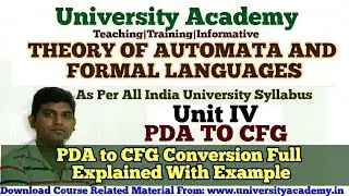 TAFL53:PDA to CFG Conversion Example, Pushdown Automata to Context Free Grammar Example