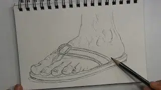 Freehand Drawing of a Foot in Flip Flops
