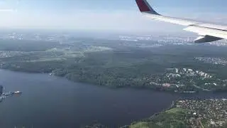 Подлет к Москве и посадка в Шереметьево с видом на Жуковский утром 02.07.2019