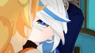 Aether kissed Furina on the lips [Genshin Impact MMD]