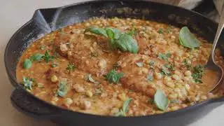 Skillet creamy cajun chicken lazone with herby corn
