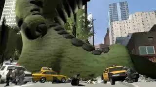 macro dinosaur crushes humans