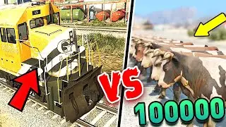 100000 COWS VS TRAIN (Gta V Mods)