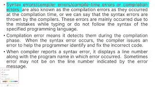 Part  1 Errors in C Programming Syntax Error