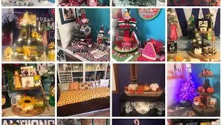 Winter/snow themed tiered trays and other decor