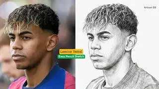 How to Draw Lamine Yamal Step By Step - Lamine Yamal Portrait Drawing