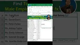 SUMIF Function Guide ⚡ | Find Total Salary of Male Employees in Excel ✨ #exceltutorial #shorts