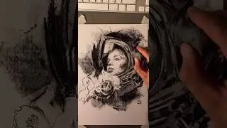 The process of drawing a girl with peonies with charcoal on paper #charcoaldrawing #drawingtutorial