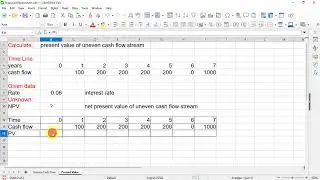 LibreOffice Calc: uneven cash flow, present value 