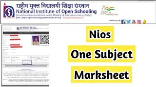 Nios One Subject Marksheet | Task Is Helping (NIOS) #nios #marksheet #xxxx #part #ode