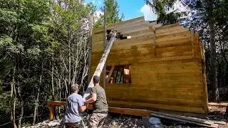 LOG CABIN Build - S2E6: LOG WALLS Are Finished and Main Beams for ROOF CONSTRUCTION