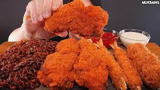 ASMR MUKBANG | Black Bean Noodles & Spicy Fried Chicken Cheese Cutlet EATING 진진짜라 통다리 치킨 새우튀김 먹방!