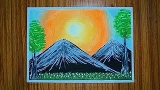 Easy painting tutorial;-Sunset painting with landscape painting/Soft pastel drawing with acrylic pa.