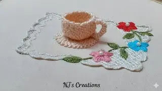 62-Hand Embroidery | stumpwork |3D embroidery mini cup| Mini teacup embroidery by NJ's Creations
